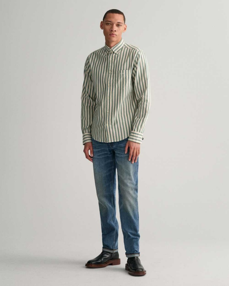 Gant Regular Fit Striped Archive Oxford Men's Shirts Forest Green | DNVPX-5639