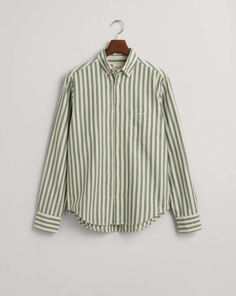 Gant Regular Fit Striped Archive Oxford Men's Shirts Forest Green | DNVPX-5639