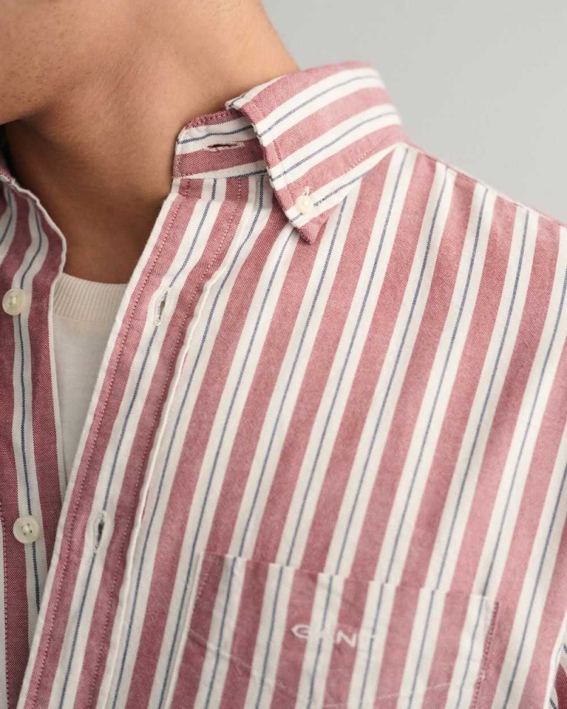 Gant Regular Fit Striped Archive Oxford Men's Shirts Mahogany Red | CIUXV-4729