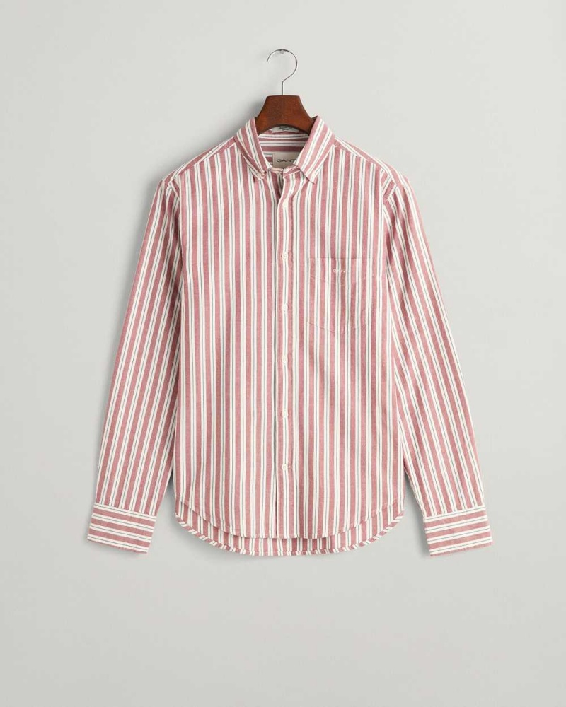 Gant Regular Fit Striped Archive Oxford Men's Shirts Mahogany Red | CIUXV-4729