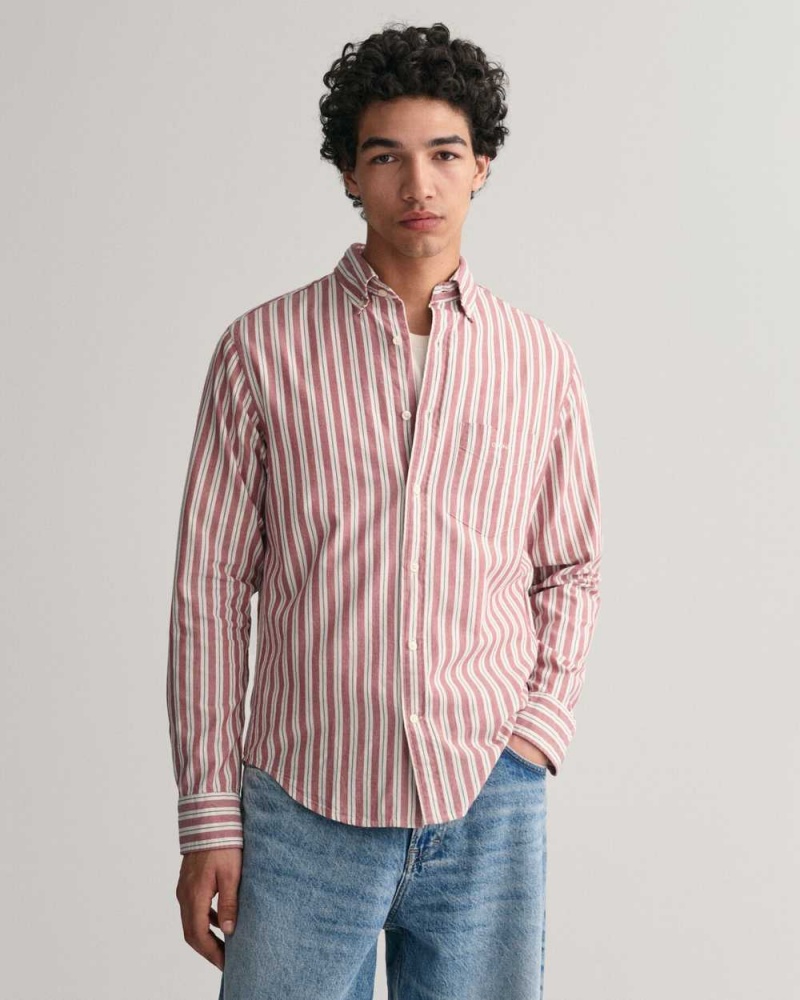 Gant Regular Fit Striped Archive Oxford Men\'s Shirts Mahogany Red | CIUXV-4729