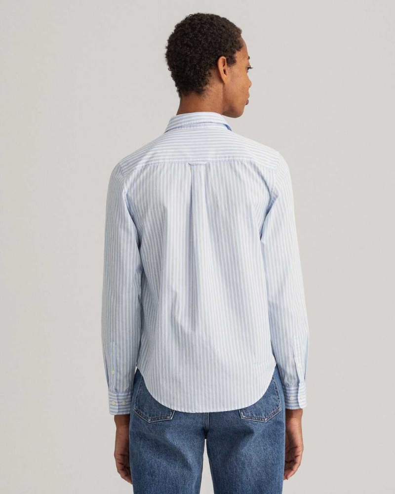 Gant Regular Fit Striped Broadcloth Women's Shirts Hamptons Blue | HVFPI-2503