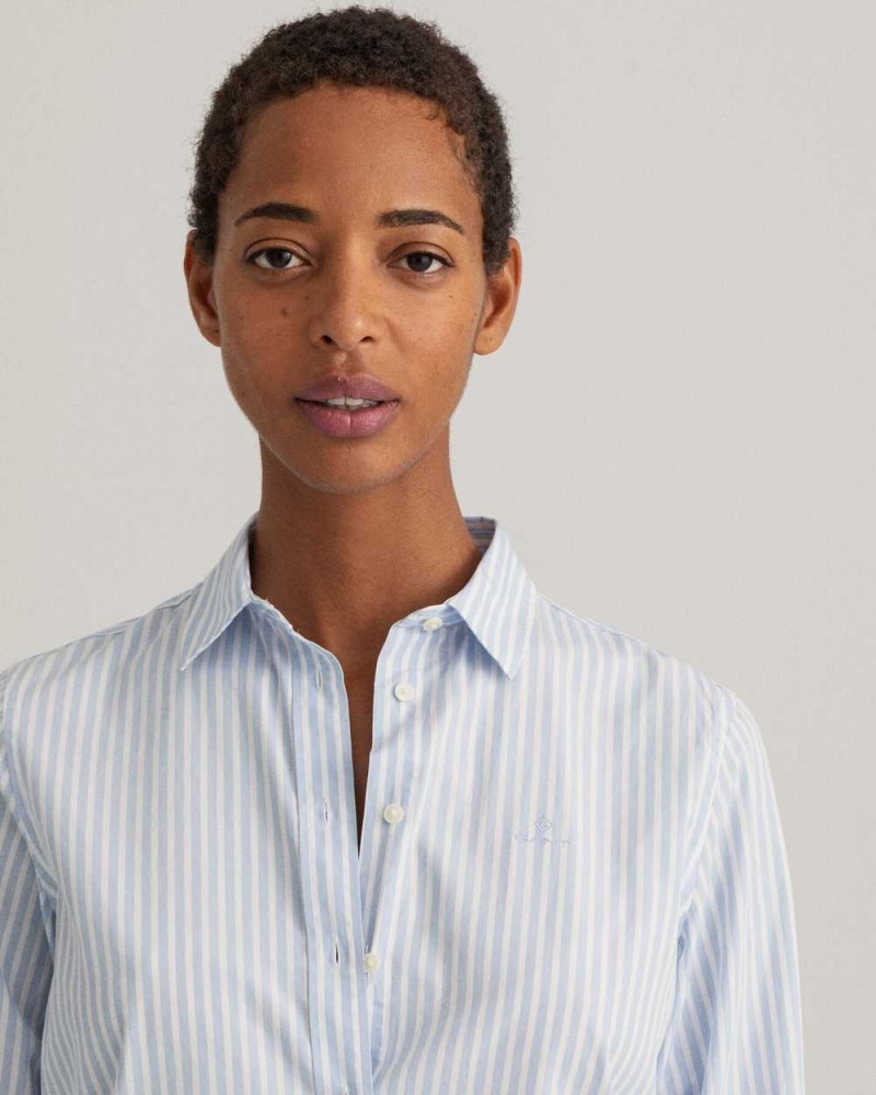 Gant Regular Fit Striped Broadcloth Women's Shirts Hamptons Blue | HVFPI-2503