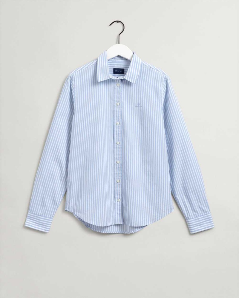 Gant Regular Fit Striped Broadcloth Women's Shirts Hamptons Blue | HVFPI-2503