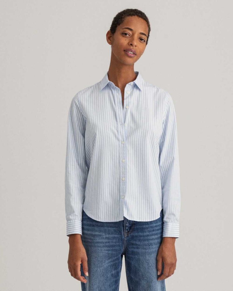 Gant Regular Fit Striped Broadcloth Women\'s Shirts Hamptons Blue | HVFPI-2503