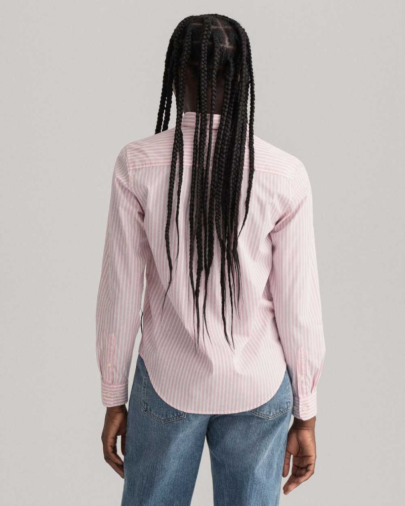 Gant Regular Fit Striped Broadcloth Women's Shirts Preppy Pink | ILHVW-2156