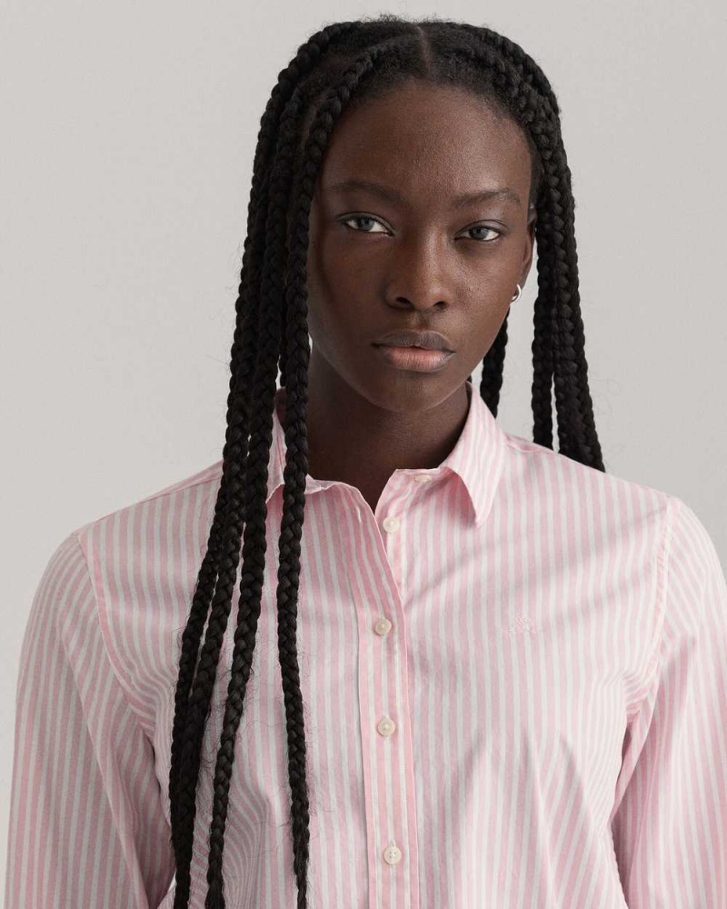 Gant Regular Fit Striped Broadcloth Women's Shirts Preppy Pink | ILHVW-2156