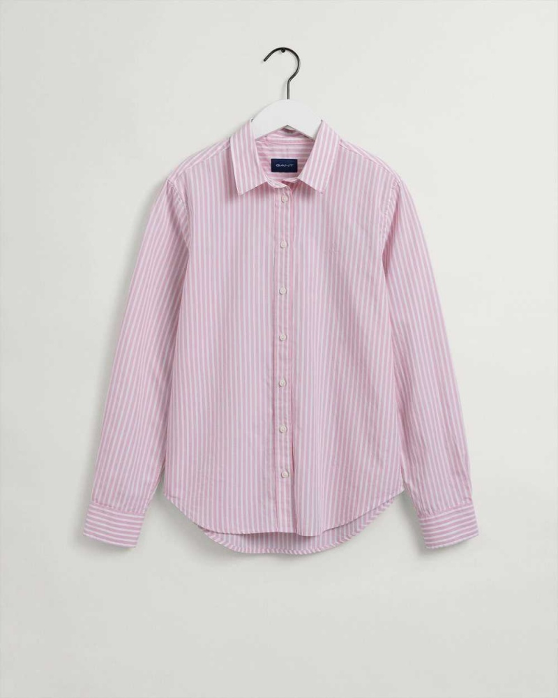 Gant Regular Fit Striped Broadcloth Women's Shirts Preppy Pink | ILHVW-2156