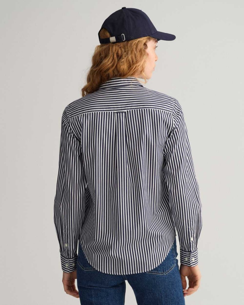 Gant Regular Fit Striped Broadcloth Women's Shirts Classic Blue | YRPDA-4903