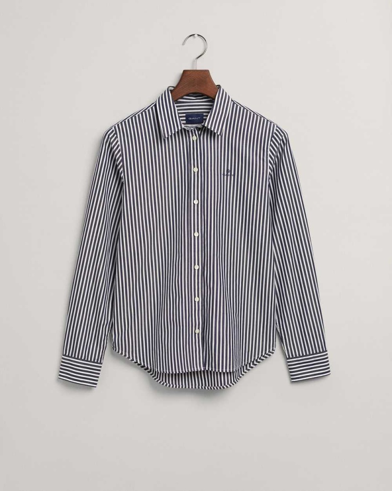 Gant Regular Fit Striped Broadcloth Women's Shirts Classic Blue | YRPDA-4903