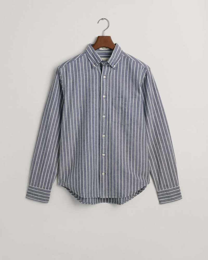 Gant Regular Fit Striped Brushed Oxford Men's Shirts Classic Blue | KBJMI-1750