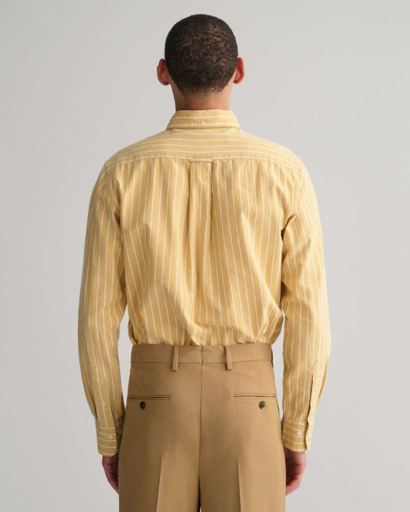 Gant Regular Fit Striped Brushed Oxford Men's Shirts Parchment Yellow | JCHUS-3568