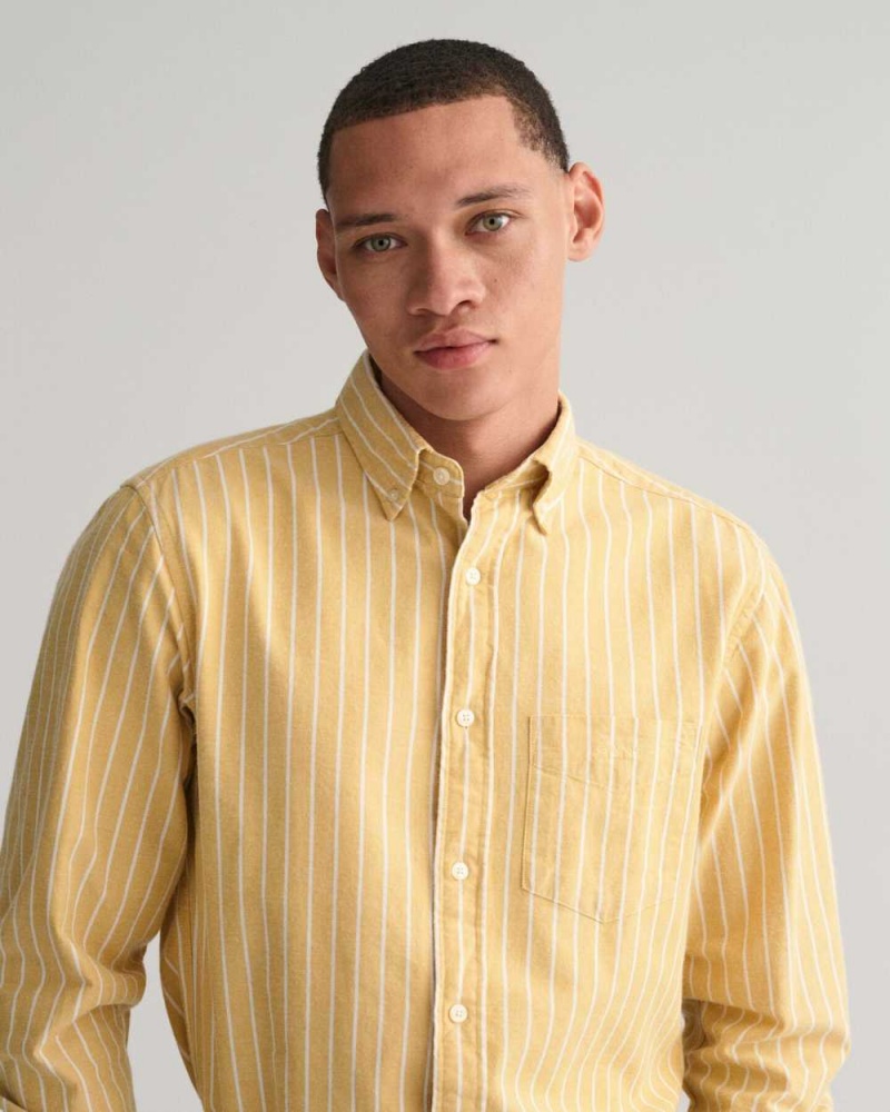 Gant Regular Fit Striped Brushed Oxford Men's Shirts Parchment Yellow | JCHUS-3568