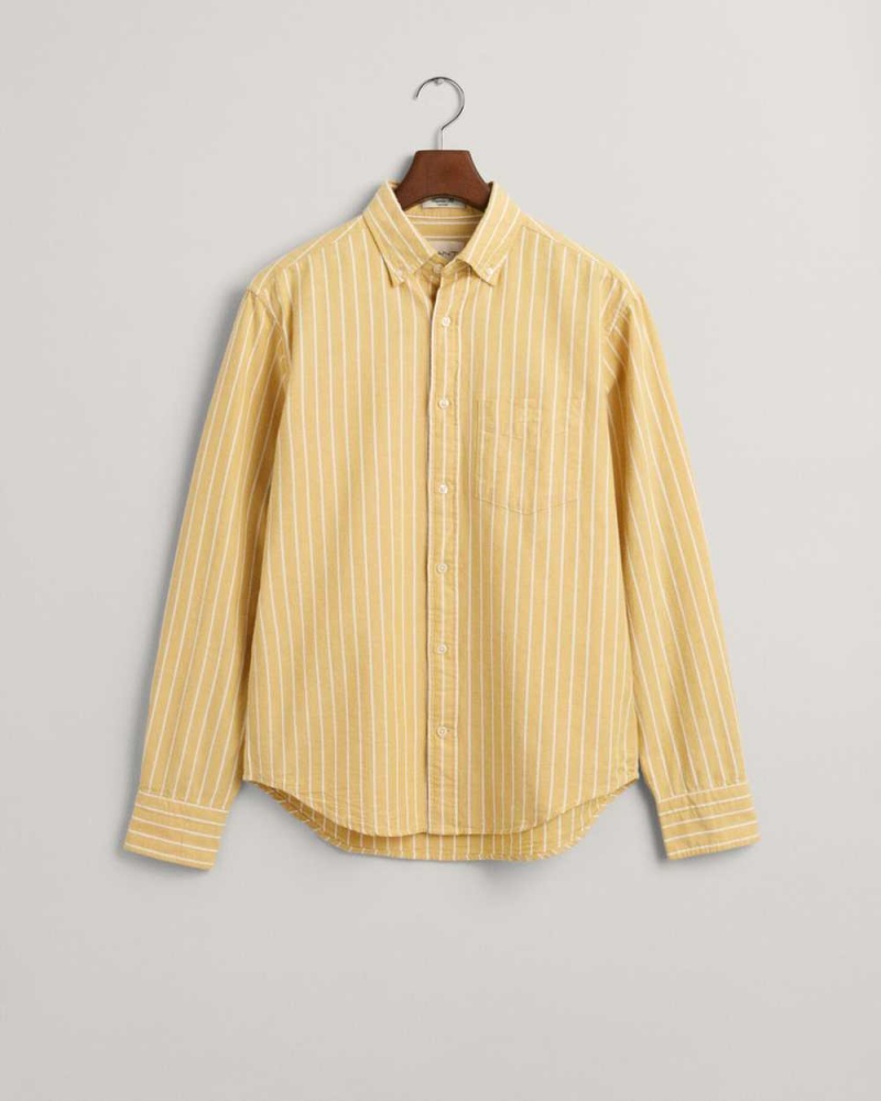 Gant Regular Fit Striped Brushed Oxford Men's Shirts Parchment Yellow | JCHUS-3568