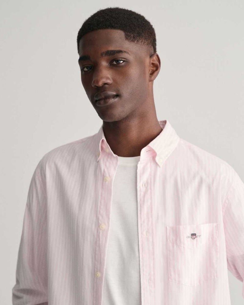 Gant Regular Fit Striped Poplin Men's Shirts Light Pink | NJDOE-4217