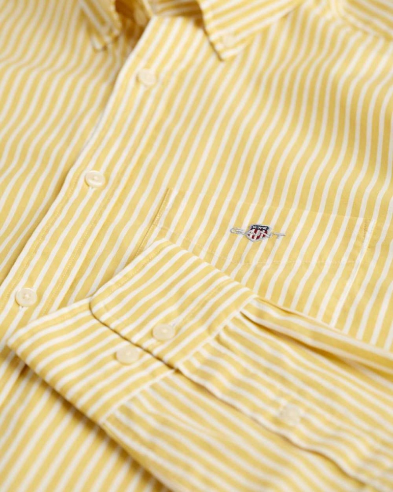 Gant Regular Fit Striped Poplin Men's Shirts Parchment Yellow | GUDVO-5410