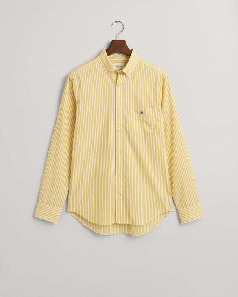 Gant Regular Fit Striped Poplin Men\'s Shirts Parchment Yellow | GUDVO-5410