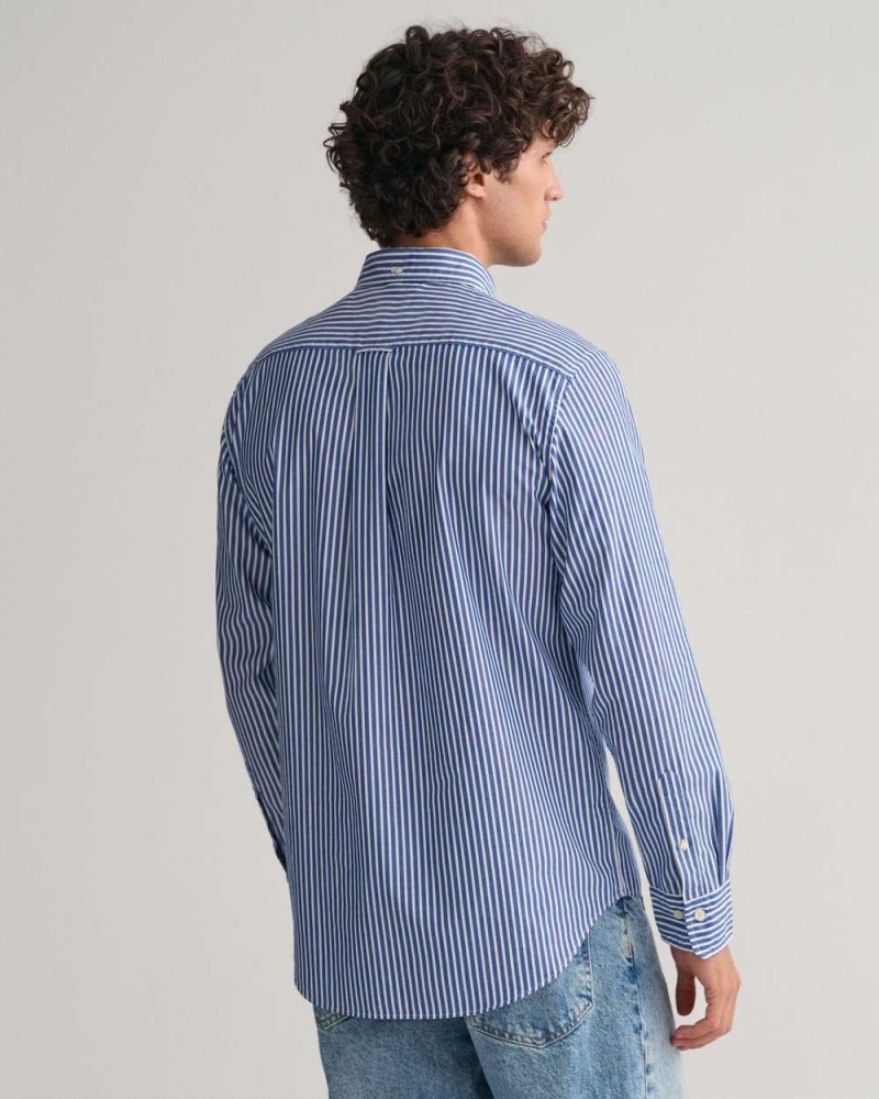 Gant Regular Fit Striped Poplin Men's Shirts College Blue | XCNHO-1064