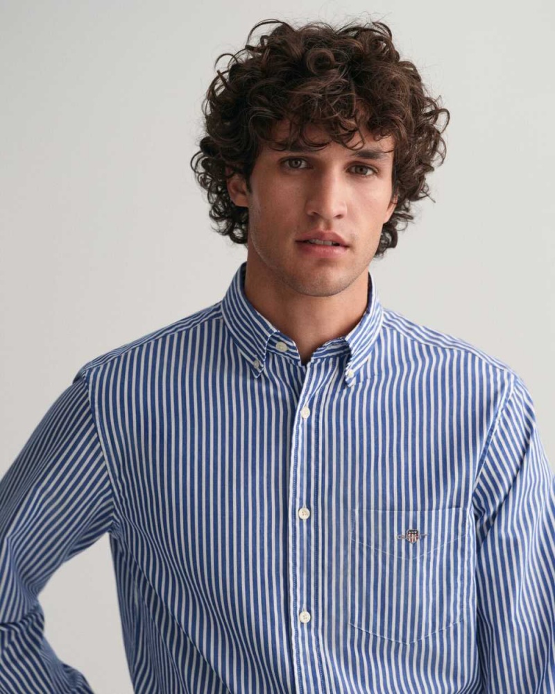 Gant Regular Fit Striped Poplin Men's Shirts College Blue | XCNHO-1064