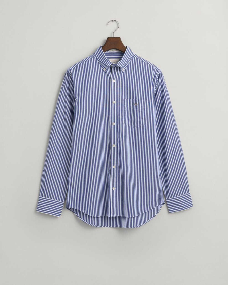 Gant Regular Fit Striped Poplin Men's Shirts College Blue | XCNHO-1064