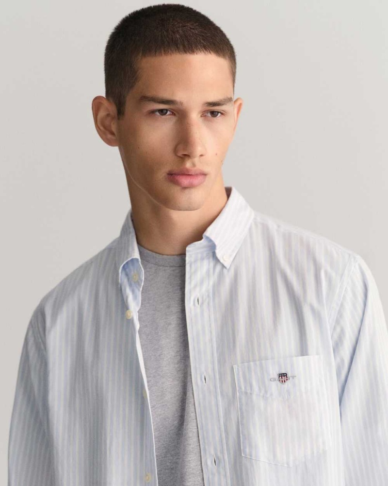 Gant Regular Fit Striped Poplin Men's Shirts Light Blue | OJMNL-5689