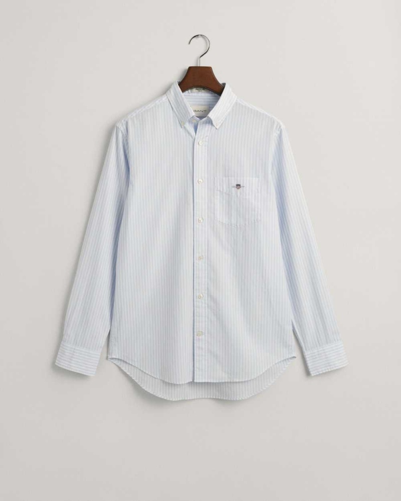 Gant Regular Fit Striped Poplin Men's Shirts Light Blue | OJMNL-5689