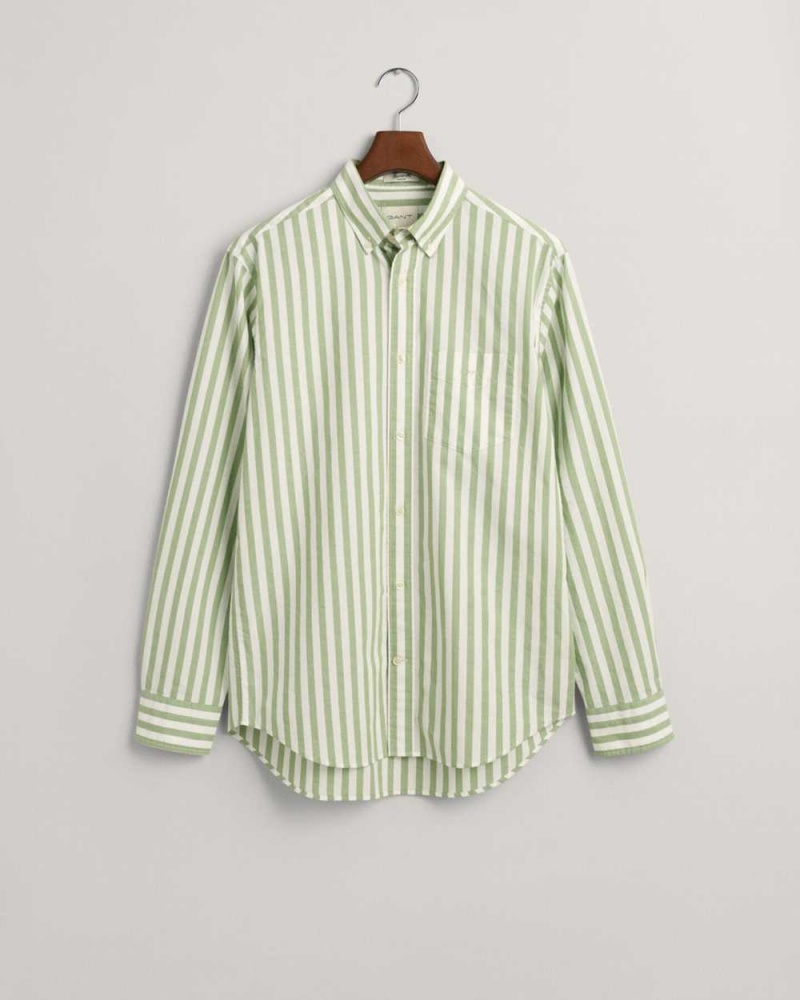 Gant Regular Fit Striped Poplin Men's Shirts Foliage Green | BYDJZ-1325