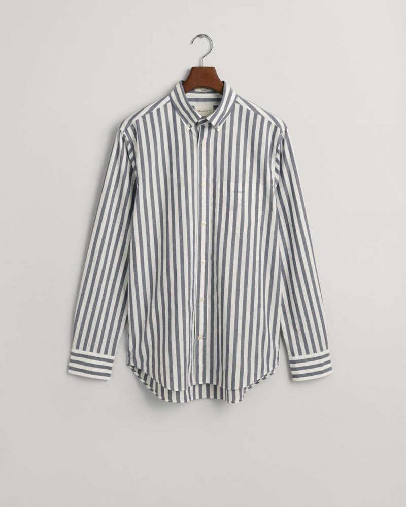 Gant Regular Fit Striped Poplin Men's Shirts Classic Blue | EQXUH-7123