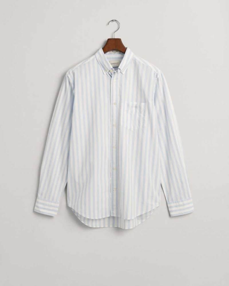 Gant Regular Fit Striped Poplin Men's Shirts Muted Blue | DJHEA-9804