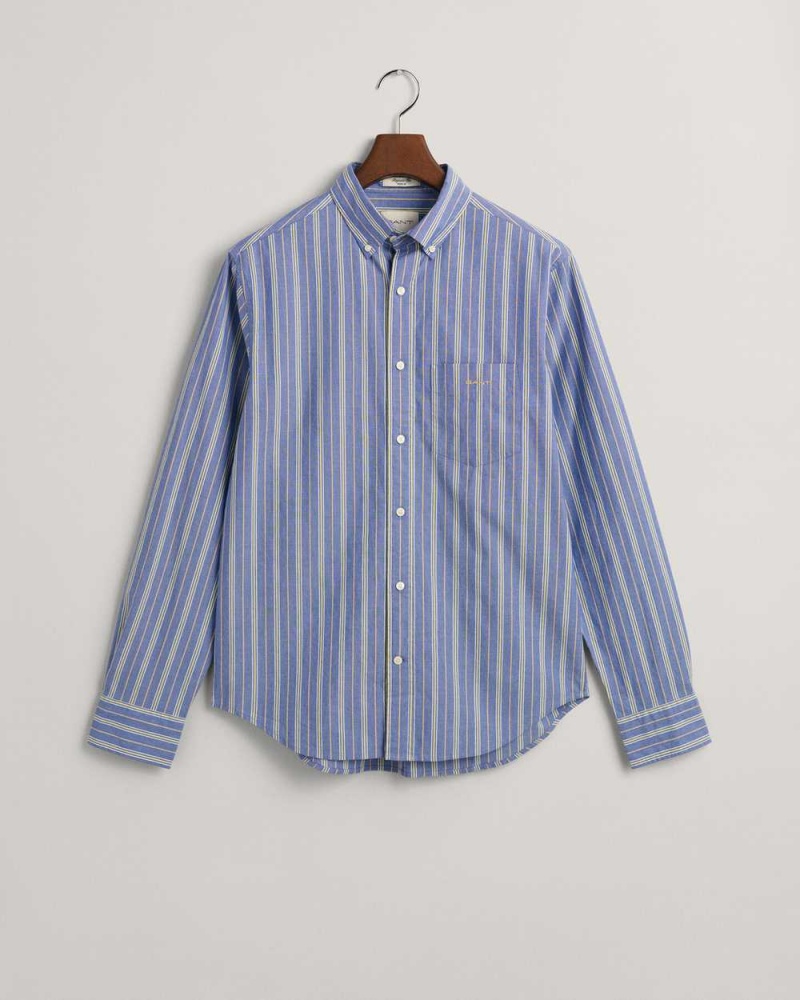 Gant Regular Fit Striped Poplin Men's Shirts College Blue | SHEVA-9842