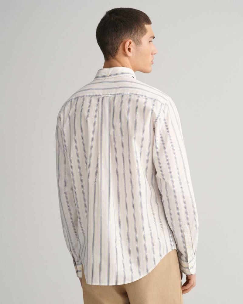 Gant Regular Fit Striped Poplin Men's Shirts White | TMVHS-6203