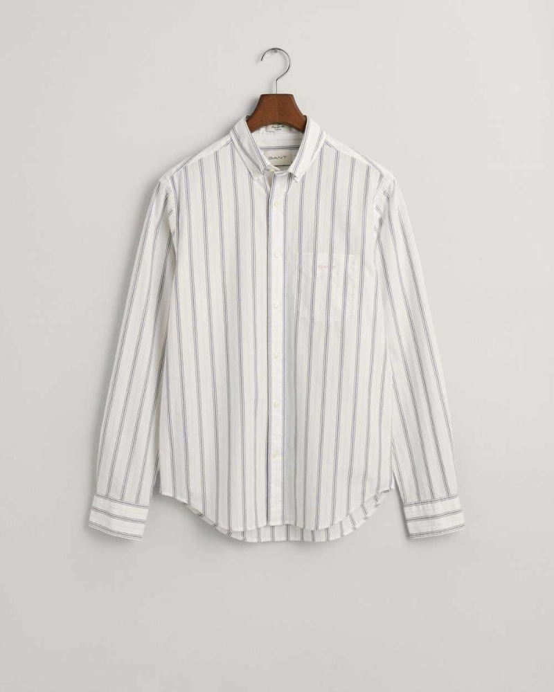 Gant Regular Fit Striped Poplin Men's Shirts White | TMVHS-6203