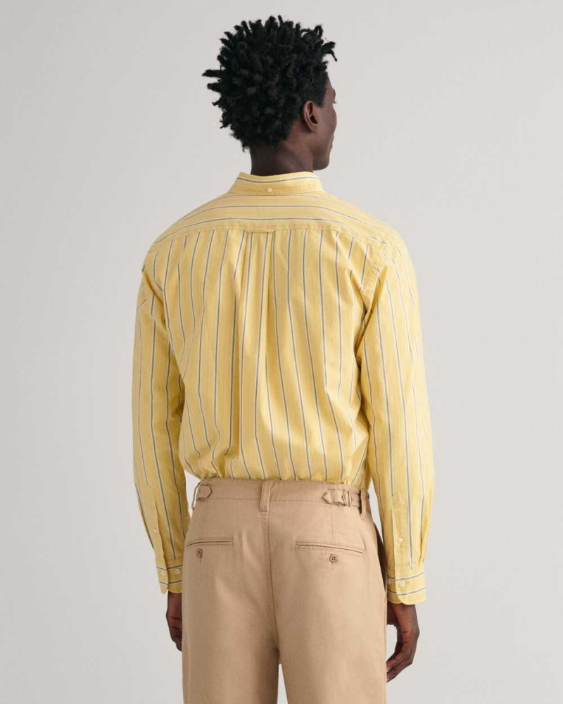 Gant Regular Fit Striped Poplin Men's Shirts Parchment Yellow | ONGFY-4172