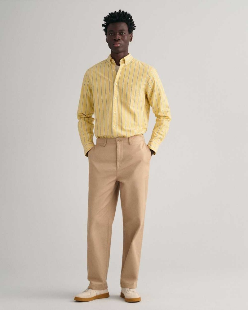 Gant Regular Fit Striped Poplin Men's Shirts Parchment Yellow | ONGFY-4172