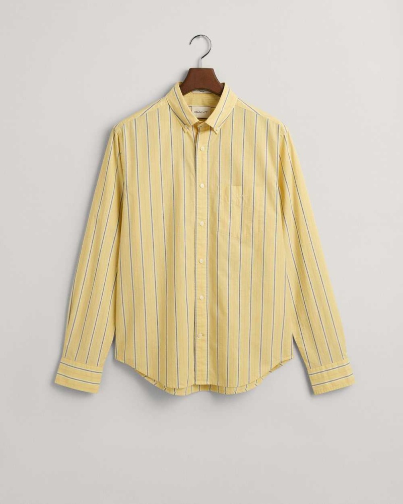 Gant Regular Fit Striped Poplin Men's Shirts Parchment Yellow | ONGFY-4172