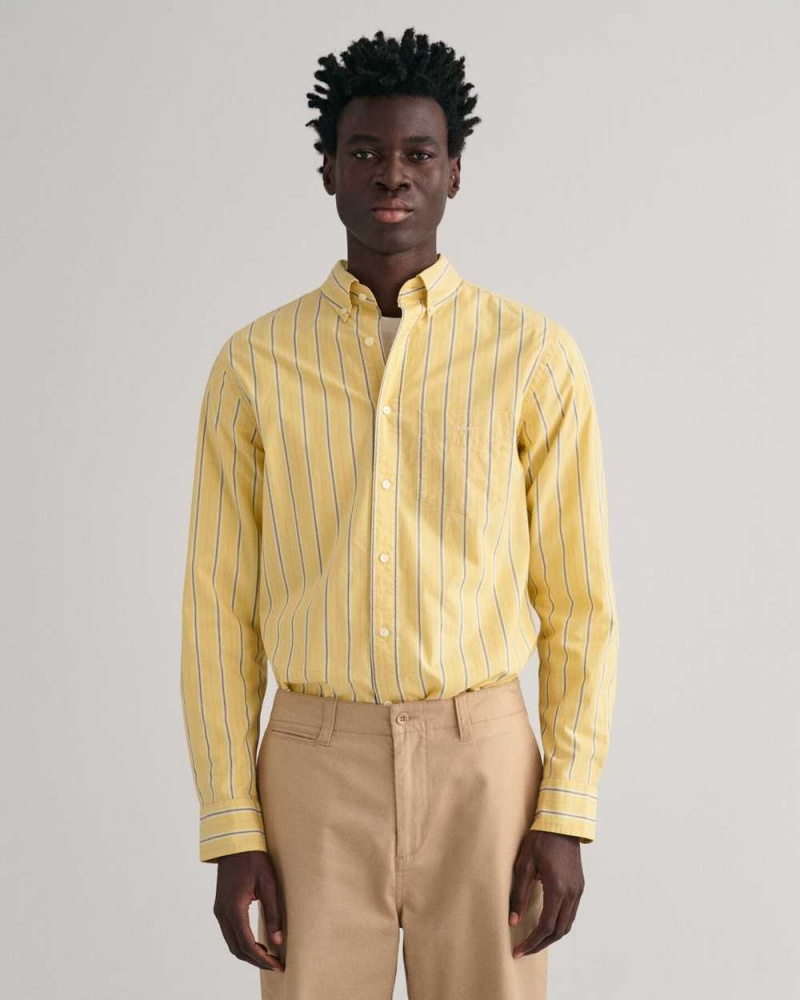 Gant Regular Fit Striped Poplin Men\'s Shirts Parchment Yellow | ONGFY-4172