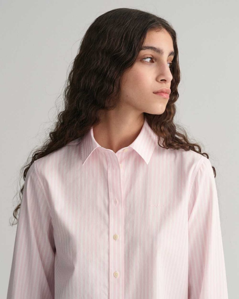 Gant Regular Fit Striped Poplin Women's Shirts Light Pink | IQKXL-8536