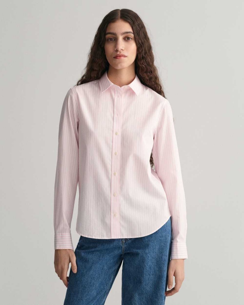 Gant Regular Fit Striped Poplin Women\'s Shirts Light Pink | IQKXL-8536