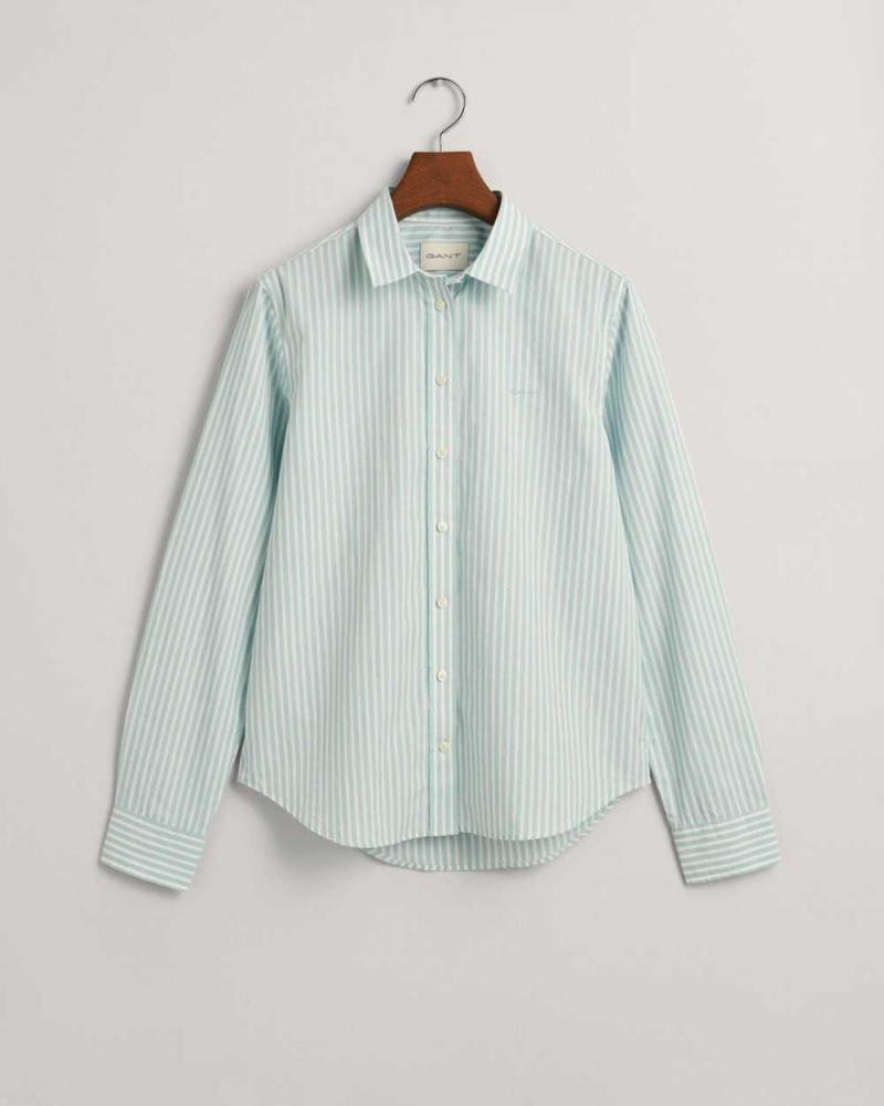 Gant Regular Fit Striped Poplin Women\'s Shirts Dusty Turquoise | FVWDC-9560