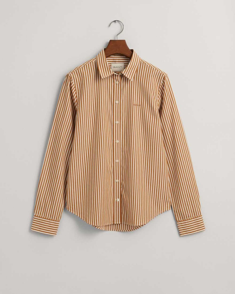 Gant Regular Fit Striped Poplin Women\'s Shirts Cinnamon Brown | FLTZU-0197