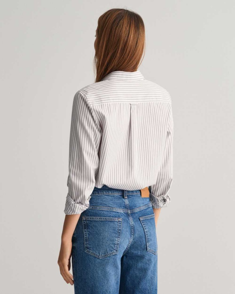 Gant Regular Fit Striped Poplin Women's Shirts Mid Grey | EIOQZ-6485