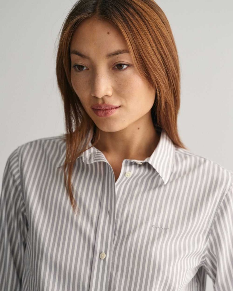 Gant Regular Fit Striped Poplin Women's Shirts Mid Grey | EIOQZ-6485