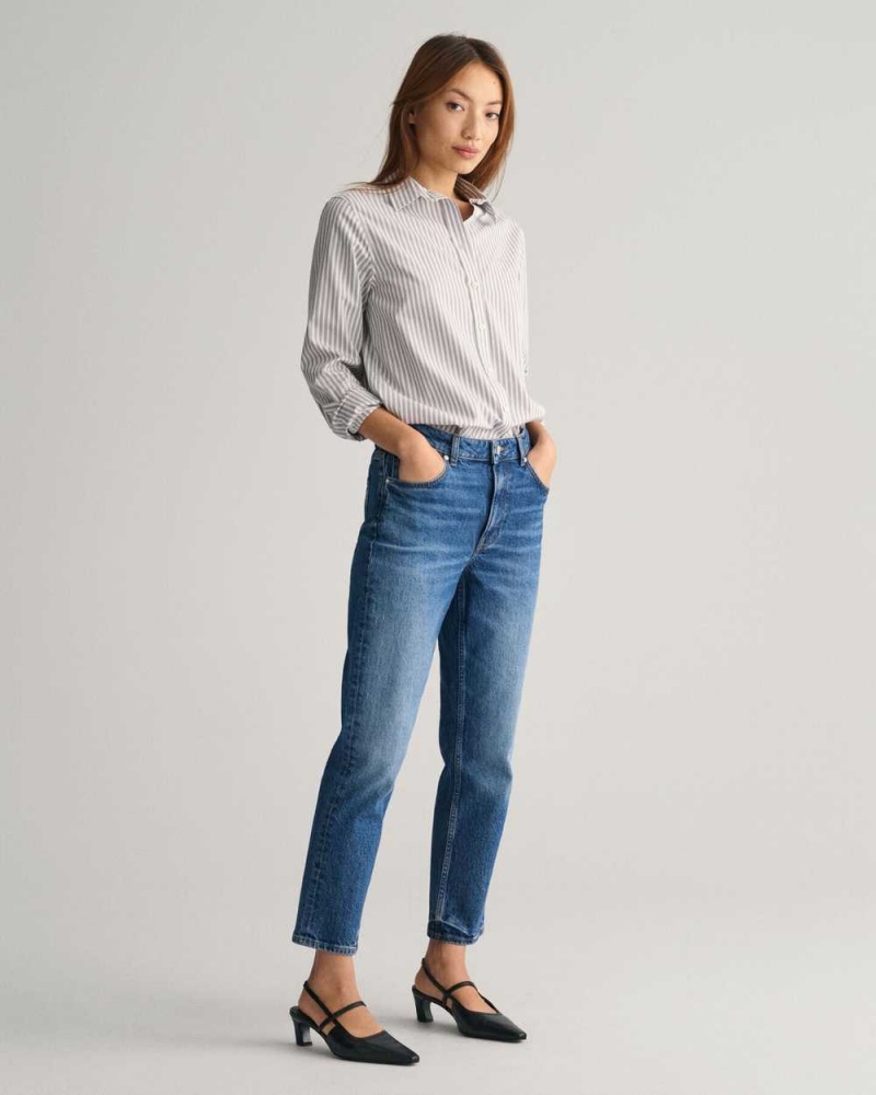 Gant Regular Fit Striped Poplin Women's Shirts Mid Grey | EIOQZ-6485