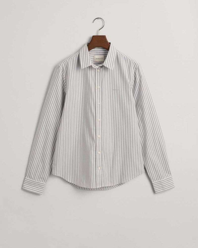 Gant Regular Fit Striped Poplin Women's Shirts Mid Grey | EIOQZ-6485