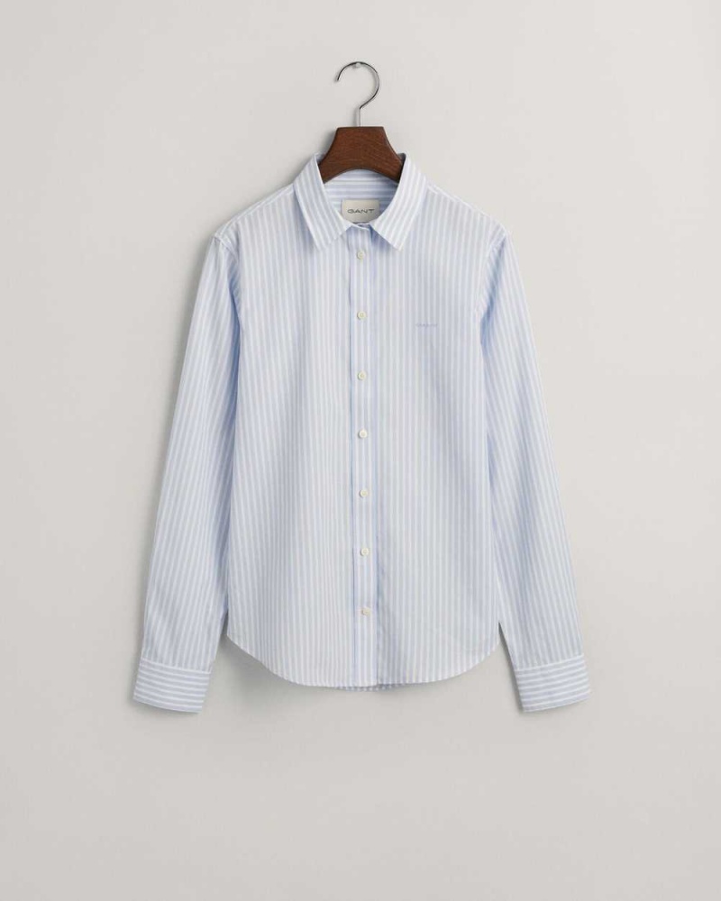 Gant Regular Fit Striped Poplin Women's Shirts Light Blue | DSHTM-5289