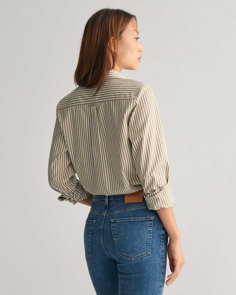 Gant Regular Fit Striped Poplin Women's Shirts Cumin Brown | JTOQI-5296