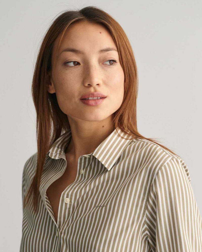 Gant Regular Fit Striped Poplin Women's Shirts Cumin Brown | JTOQI-5296