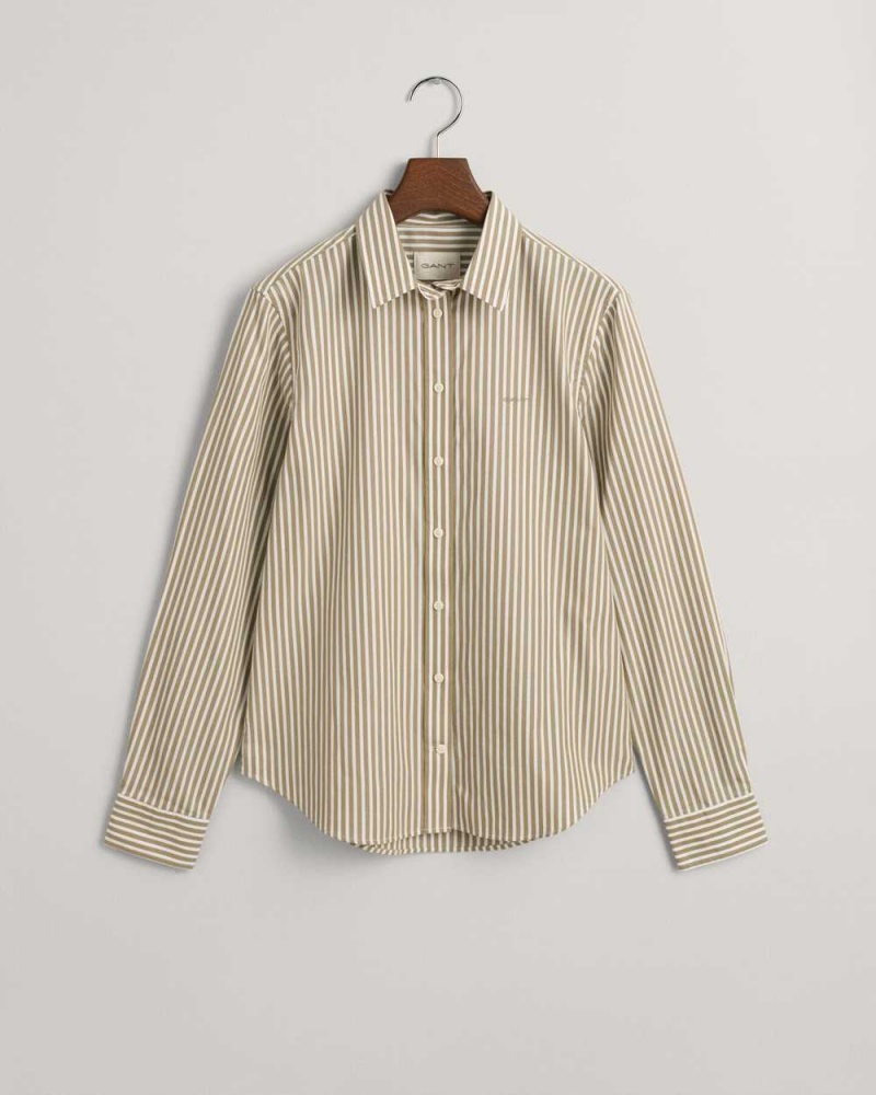 Gant Regular Fit Striped Poplin Women's Shirts Cumin Brown | JTOQI-5296