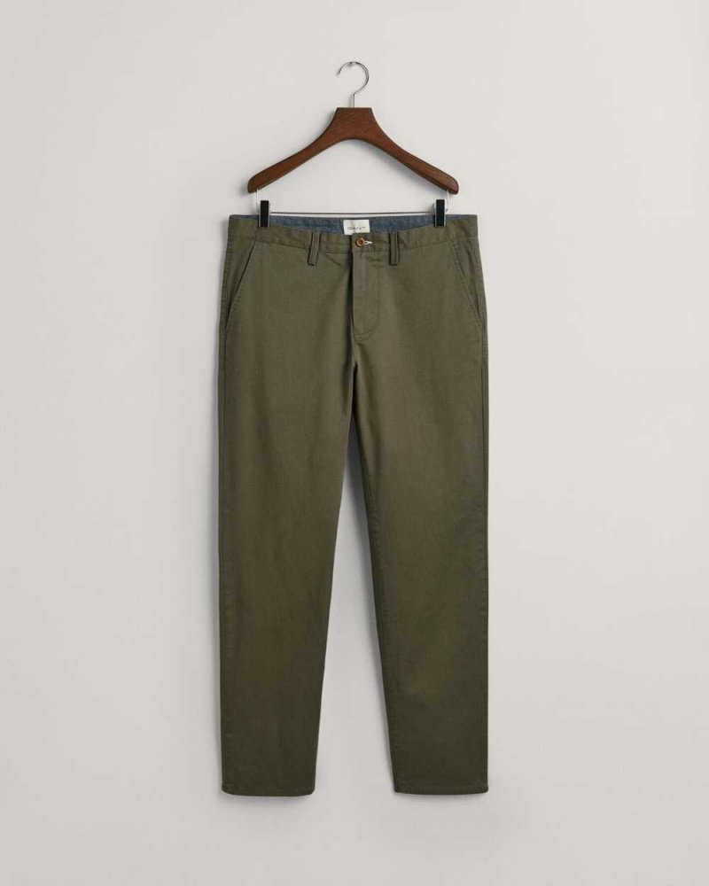 Gant Regular Fit Twill Men's Chino Pants Juniper Green | WRKVT-5271