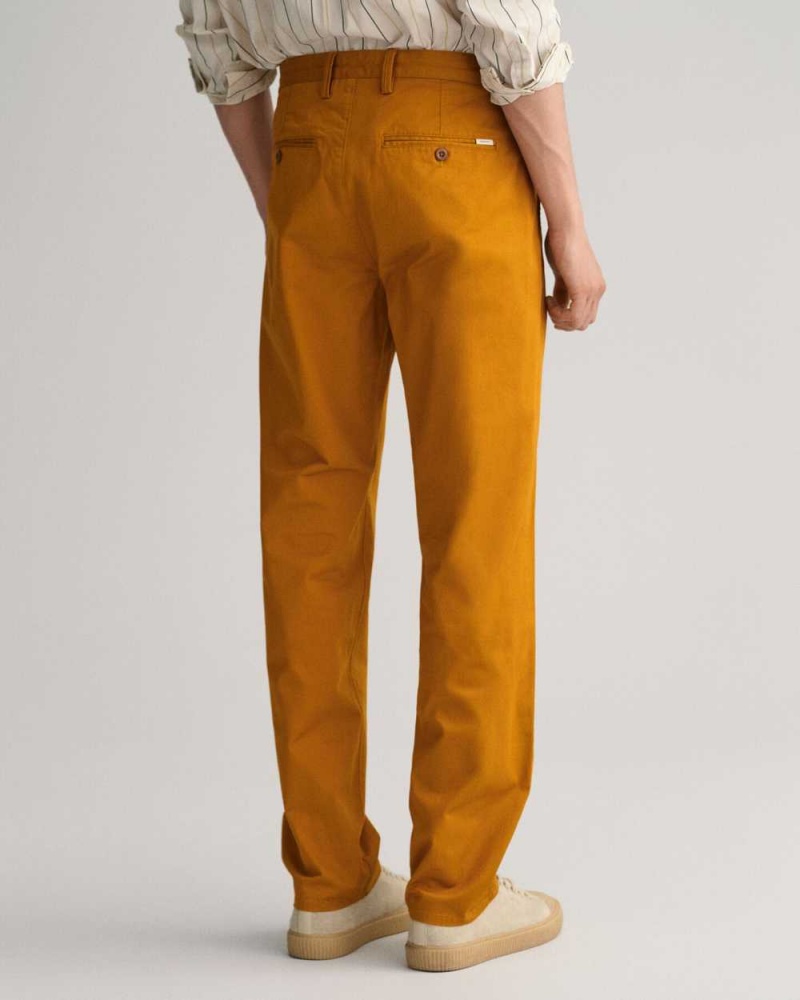 Gant Regular Fit Twill Men's Chino Pants Mustard Brown | GOXLY-8431